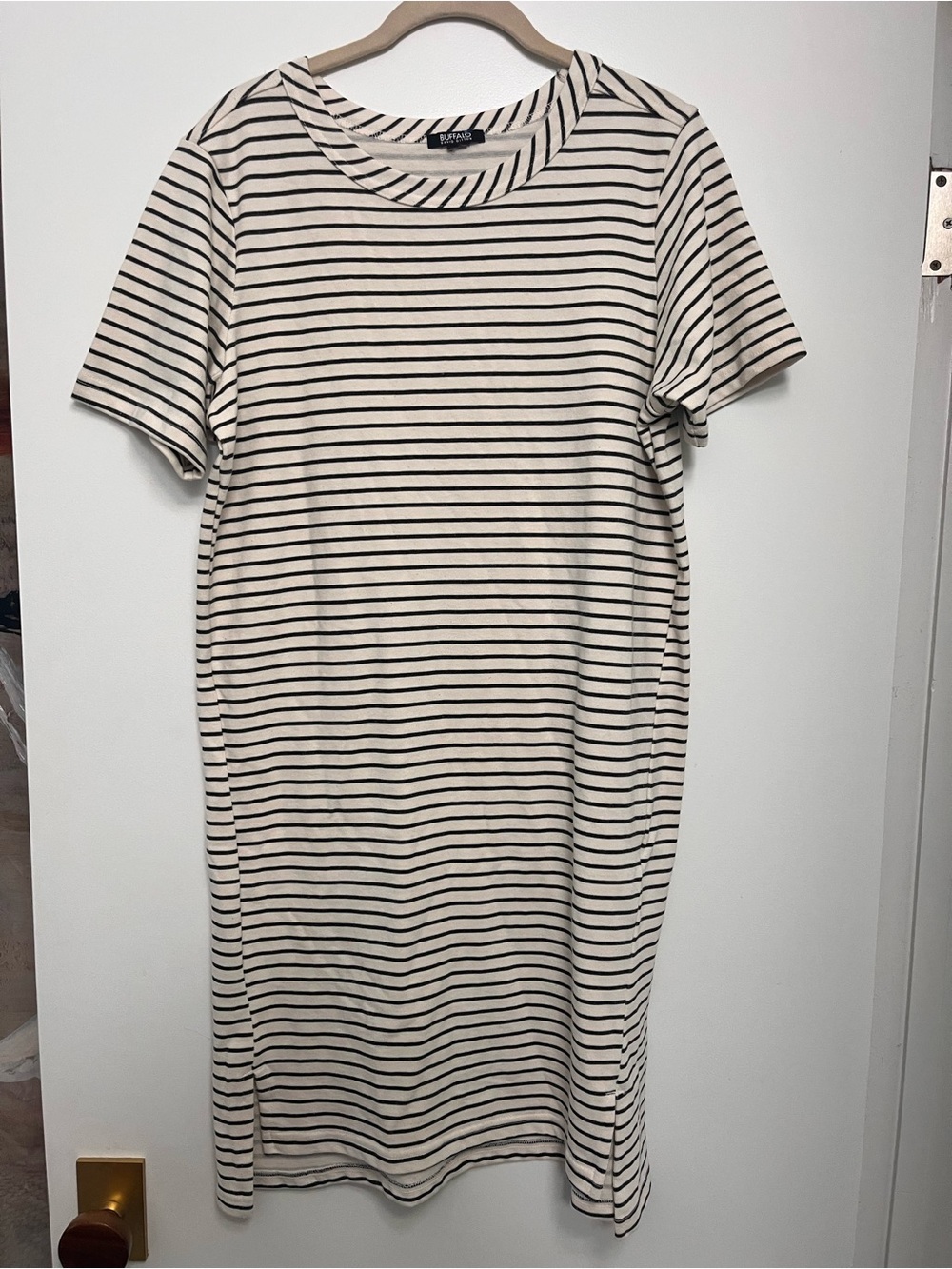 Buffalo David Bitton Black & Cream Striped Midi Tee Dress